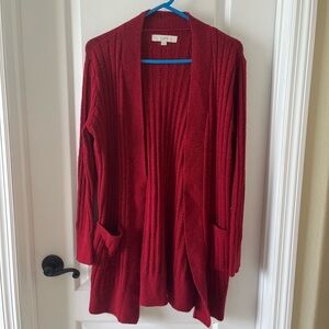 LOFT Red Women’s Medium Petite Open Front Cotton Blend Cardigan Sweater